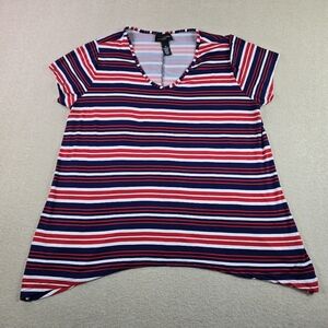 Jennifer Lauren Plus 1X Striped Top Red White Blue Stretch Casual Tee
